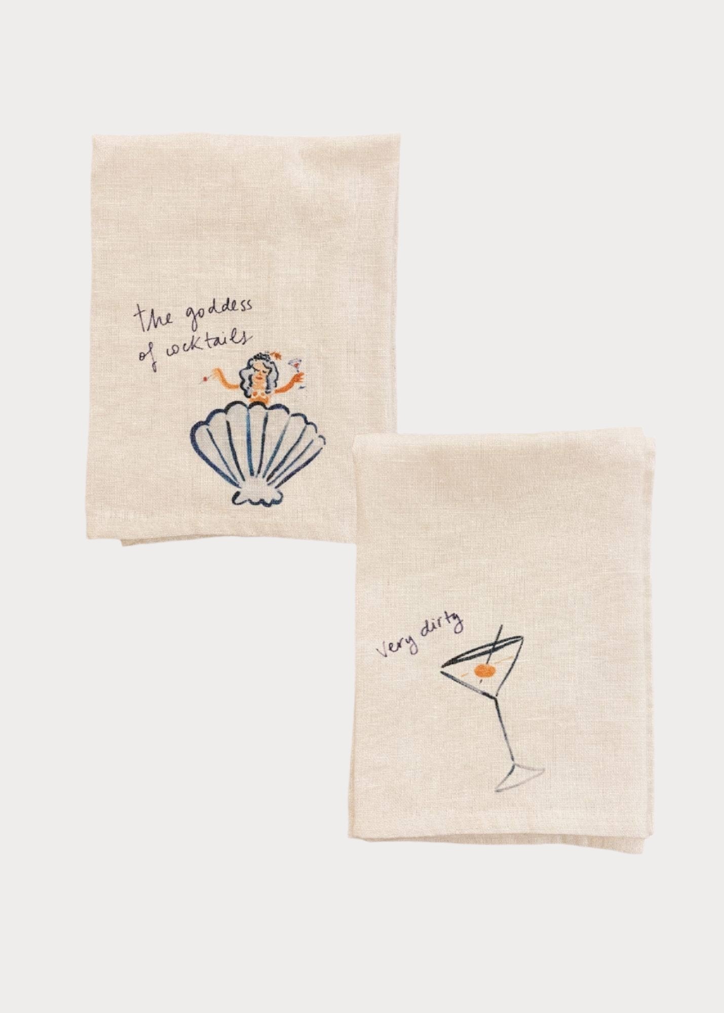 Linen Napkin Set x2 / Goddess of Cocktails & Very Dirty Martini