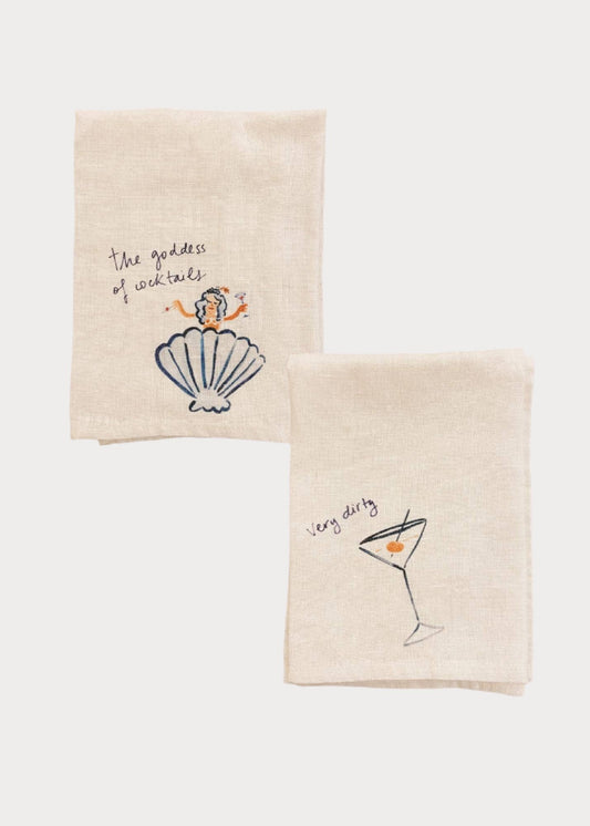 Linen Napkin Set x2 / Goddess of Cocktails & Very Dirty Martini