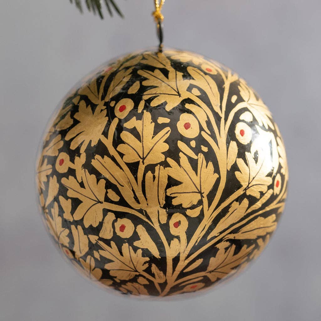 Papier Mâche Bauble / Black with Gold Leaf