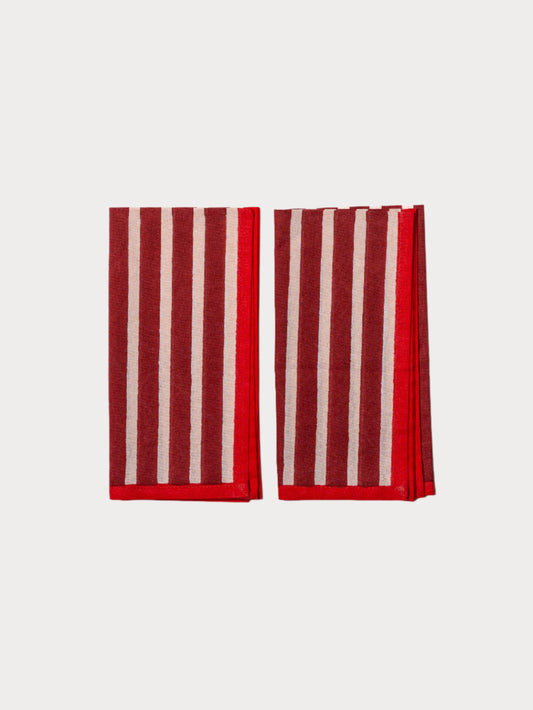 Block Stripes Napkins x2 / Crimson Red & Blush