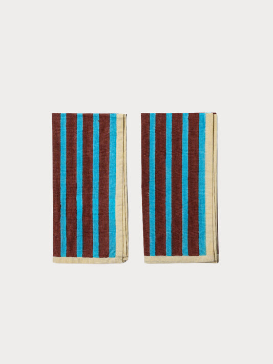 Block Stripes Napkins x2 / Cyan & Russet