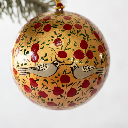 Papier Mâché Bauble / Gold & Red Bird