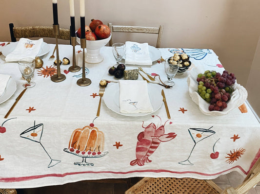 Illustrated Linen Tablecloth