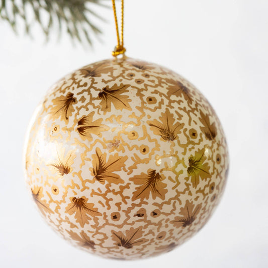 Papier Mâché Bauble / White with Gold Leaf