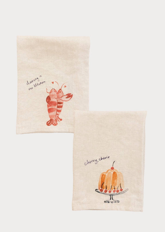 Linen Napkin Set x2 / Lobster Lovers & Cherry Cherie