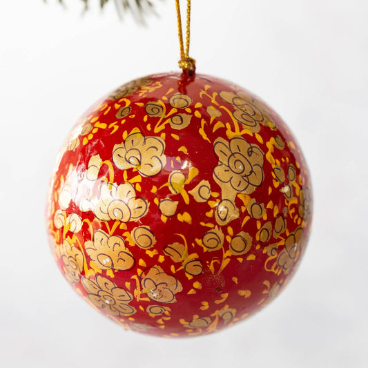 Papier Mâché Bauble / Red with Gold Leaf