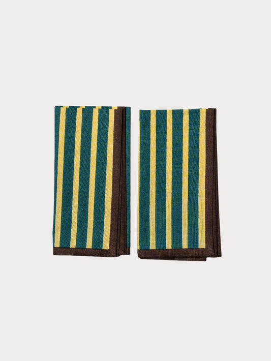 Block Stripe Napkins x2 / Lemon & Forest Green